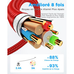 Aioneus Cable USB C, [1M+2M/Lot de 2] Câble USB C Charge Rapide 3A Fil Chargeur Type C Tressé Cable USB vers USB C pour Samsung 