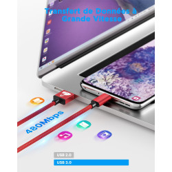 Aioneus Cable USB C, [1M+2M/Lot de 2] Câble USB C Charge Rapide 3A Fil Chargeur Type C Tressé Cable USB vers USB C pour Samsung 