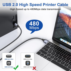 RAVIAD Câble Imprimante [2M] USB 2.0 A Mâle vers B Mâle Pour Scanner Cordon Nylon USB Type B Compatible avec HP, Canon, Epson, L