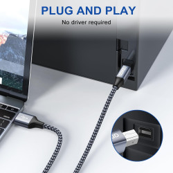 RAVIAD Câble Imprimante [2M] USB 2.0 A Mâle vers B Mâle Pour Scanner Cordon Nylon USB Type B Compatible avec HP, Canon, Epson, L