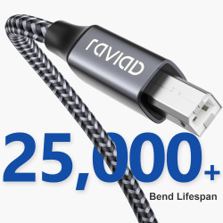 RAVIAD Câble Imprimante [2M] USB 2.0 A Mâle vers B Mâle Pour Scanner Cordon Nylon USB Type B Compatible avec HP, Canon, Epson, L