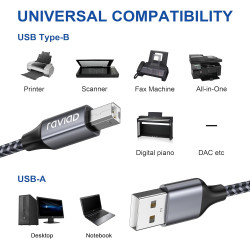 RAVIAD Câble d'imprimante, câble scanner [1 M] USB 2.0 type B Câble USB A vers USB B pour imprimante PC Printer Cable compatible