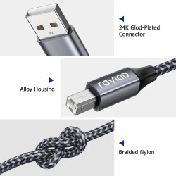 RAVIAD Câble d'imprimante, câble scanner [1 M] USB 2.0 type B Câble USB A vers USB B pour imprimante PC Printer Cable compatible