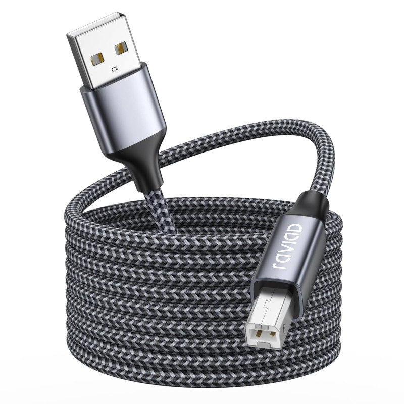 RAVIAD Câble d'imprimante, câble scanner [3 M] USB 2.0 type B Câble USB A vers USB B pour imprimante PC Printer Cable compatible