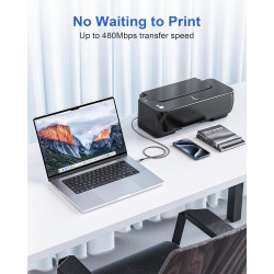 RAVIAD Câble Imprimante USB C 2M, Cable USB 2.0 B Mâle vers USB C Mâle Câble Scanner Nylon Compatible avec Samsung, MacBook Pro/