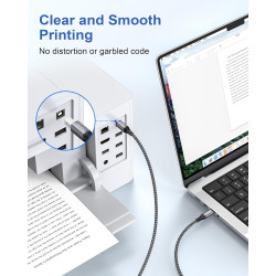 RAVIAD Câble Imprimante USB C 2M, Cable USB 2.0 B Mâle vers USB C Mâle Câble Scanner Nylon Compatible avec Samsung, MacBook Pro/
