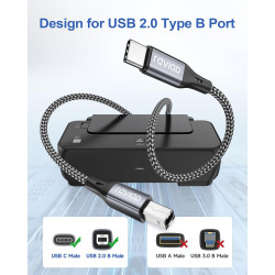 RAVIAD Câble Imprimante USB C 3M, Cable USB 2.0 B Mâle vers USB C Mâle Câble Scanner Nylon Compatible avec Samsung, MacBook Pro/