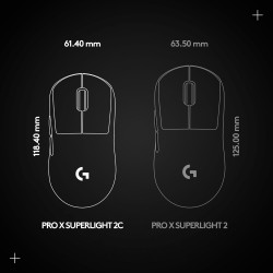 Logitech G Pro X Superlight 2c, Souris de Gaming sans Fil, Souris Pro-Grade compacte 53 g avec 5 Boutons programmables, USB-C, c