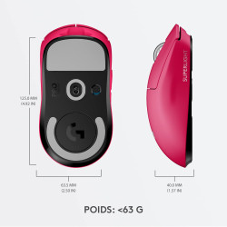 Logitech G Pro X Superlight Souris Gaming sans Fil, Ultra légère 63g, Capteur Hero 25K, 25 600 PPP, 5 Boutons Programmables, Lon