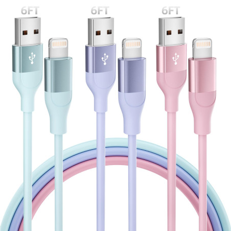 Câble Chargeur iPhone, 2M/Lot de 3, Charge Rapide Cord Lightning Cable Compatible avec iPhone 14 13 12 11 Pro Max XR XS X 8 7 6 