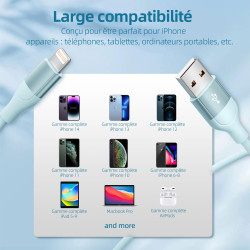 Câble Chargeur iPhone, 2M/Lot de 3, Charge Rapide Cord Lightning Cable Compatible avec iPhone 14 13 12 11 Pro Max XR XS X 8 7 6 