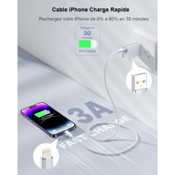 Câble iPhone, Chargeur iPhone 2M Câble Lightning USB [Certifié MFi] Cable iphone Charge Rapide Nylon Tressé Fil Chargeur iphone 