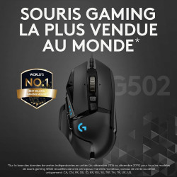 Logitech G G502 HERO Souris Gamer Filaire Haute Performance, Capteur Gaming HERO 25K, 25 600 PPP, RVB, Poids Ajustable, 11 Bouto