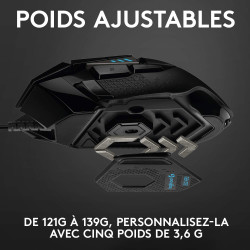 Logitech G G502 HERO Souris Gamer Filaire Haute Performance, Capteur Gaming HERO 25K, 25 600 PPP, RVB, Poids Ajustable, 11 Bouto