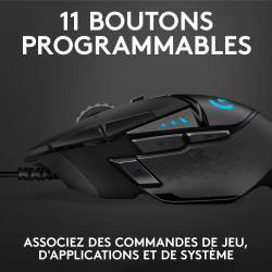 Logitech G G502 HERO Souris Gamer Filaire Haute Performance, Capteur Gaming HERO 25K, 25 600 PPP, RVB, Poids Ajustable, 11 Bouto