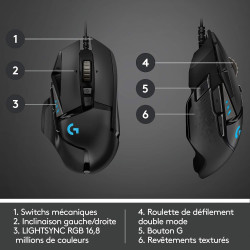 Logitech G G502 HERO Souris Gamer Filaire Haute Performance, Capteur Gaming HERO 25K, 25 600 PPP, RVB, Poids Ajustable, 11 Bouto