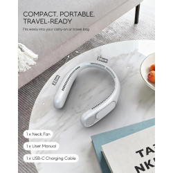 anysun Ventilateur de Cou, Ventilateur Portable avec 66 Sorties d’Air, Flux d’Air 360°, 4 Vitesses, 6000mAh Rechargeable USB, Ve
