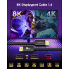 IVANKY 8K Câble Displayport 1.4 1M, [Certifié VESA] 8K@60Hz, 4K@240Hz, 2K@240Hz/165Hz/144Hz, 32.4Gbps Câble DP 1.4 Compatible av