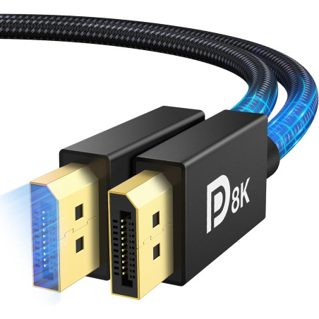 IVANKY 8K Câble Displayport 1.4 2M, [Certifié VESA] 8K@60Hz, 4K@240Hz, 2K@240Hz/165Hz/144Hz, 32.4Gbps Câble DP 1.4 Compatible av