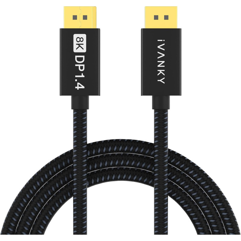 IVANKY 8K Câble Displayport 1.4 3M, [Certifié VESA] 8K@60Hz, 4K@240Hz, 2K@240Hz/165Hz/144Hz, 32.4Gbps Câble DP 1.4 Compatible av