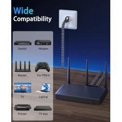 ARISKEEN Cat 8 Câble Ethernet 4M, Cat8 Tressé Plat Haut Débit (40Gbps 2000Mhz/s) Gigabit Rj45 STP Câble Blindé Internet Réseau L