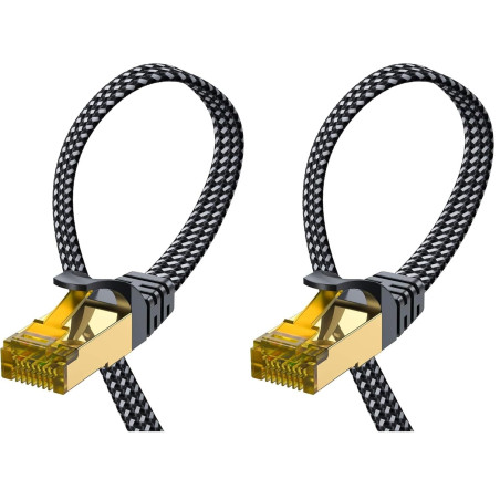 ARISKEEN Cat 8 Câble Ethernet 5M, Cat8 Tressé Plat Haut Débit (40Gbps 2000Mhz/s) Gigabit Rj45 STP Câble Blindé Internet Réseau L