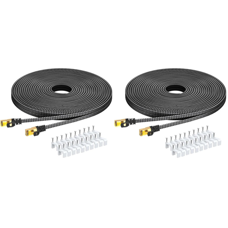ARISKEEN Cat 8 Câble Ethernet 10M, Cat8 Tressé Plat Haut Débit (40Gbps 2000Mhz/s) Gigabit Rj45 STP Câble Blindé Internet Réseau 