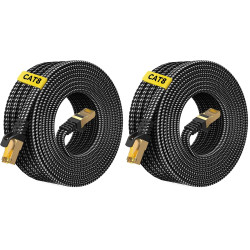 ARISKEEN Cat 8 Câble Ethernet 15M, Cat8 Tressé Plat Haut Débit (40Gbps 2000Mhz/s) Gigabit Rj45 STP Câble Blindé Internet Réseau 