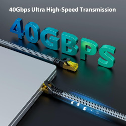 ARISKEEN Câble réseau Ethernet CAT8 de 61 m, 40 Gbit/s, 2000 MHz, cordon de brassage réseau LAN à haut débit, tressé en nylon, b