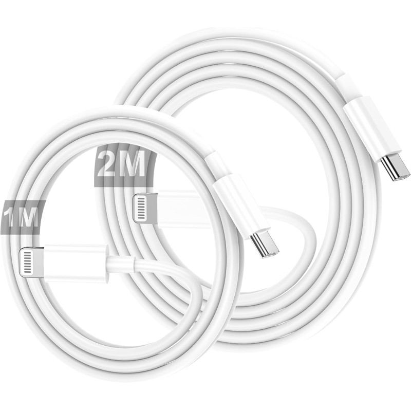 Cable iPhone USB C, Cable USB C vers Lightning 1M+2M, [Certifié MFi] Câble iPhone USBC Chargeur Rapide Fil pour Apple iPhone 14 