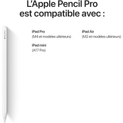 Apple Pencil Pro:Outils avancés, précision au pixel près, sensibilité à l’inclinaison et à la pression,faible latence inégalée s