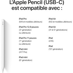 Apple Pencil (USB-C) : Précision au Pixel près, sensibilité à l’Inclinaison et à la Pression et Faible Latence de Pointe pour la