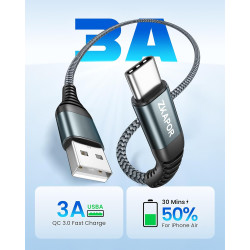 ZKAPOR Câble USB C Court 15CM, Cable USB C Charge Rapide 3A Nylon Tressé Chargeur Type C pour iPhone 15/15 Pro Max, Samsung Gala