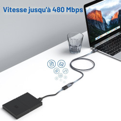RAVIAD Câble Rallonge USB 2.0 1M, Câble Extension USB 2.0 Mâle A vers Femelle A Nylon Tressé Compatible pour Clé USB, Hub USB, D