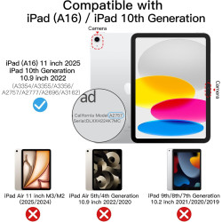 JETech Coque pour iPad (A16) 11ème/10ème Génération (2025/2022), Support Mince Dos Dur Housse Étui avec Veille/Réveil Automatiqu