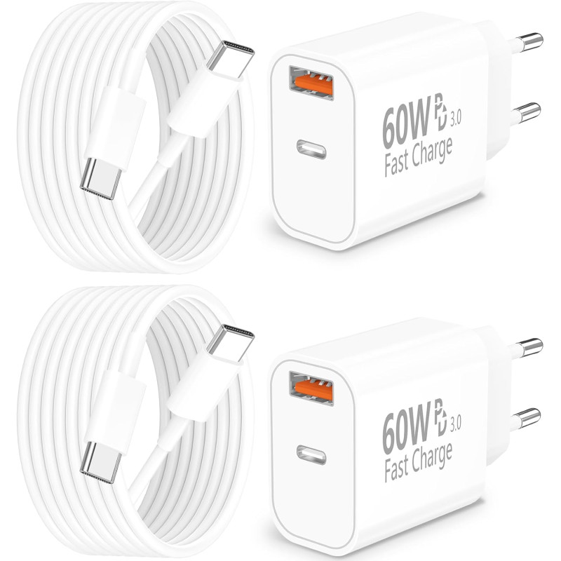 [Certifié Apple MFi] Chargeur iPhone 17, Rombica 4Pack 60W USB-C Chargeur Adaptateur D’alimentation Dynamique Mural PD+QC Type-C