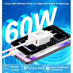 [Certifié Apple MFi] Chargeur iPhone 17, Rombica 4Pack 60W USB-C Chargeur Adaptateur D’alimentation Dynamique Mural PD+QC Type-C