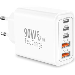 Chargeur USB C, Rombica 90W 5-Port Prise Chargeur Rapide USB C, Multiple Secteur USB C Chargeur 3PD + 2QC 3.1A Type C Adaptateur