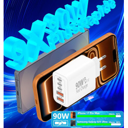 Chargeur USB C, Rombica 90W 5-Port Prise Chargeur Rapide USB C, Multiple Secteur USB C Chargeur 3PD + 2QC 3.1A Type C Adaptateur