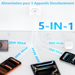Chargeur USB C, Rombica 90W 5-Port Prise Chargeur Rapide USB C, Multiple Secteur USB C Chargeur 3PD + 2QC 3.1A Type C Adaptateur