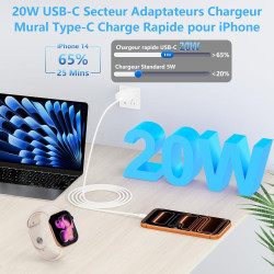 [Certifié Apple MFi] Chargeur iPhone 14, Rombica 4Pack 20W USB-C Secteur Adaptateur Chargeur Mural Type-C Charge Rapide Avec Câb