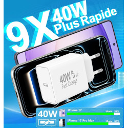 [Certifié Apple MFi] Chargeur iPhone 17, Rombica 4Pack 40W USB-C Chargeur Adaptateur D’alimentation Dynamique Mural Type-C Charg