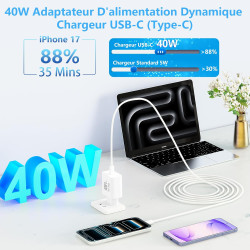 [Certifié Apple MFi] Chargeur iPhone 17, Rombica 4Pack 40W USB-C Chargeur Adaptateur D’alimentation Dynamique Mural Type-C Charg