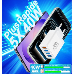 Chargeur USB, Rombica 40W 4-Port Prise Chargeur Rapide QC 3.0, 4USB Chargeur Bloc Multiple Secteur QC+USB 3.1A Adaptateur pour i