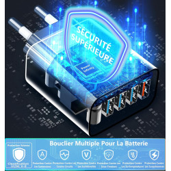 Chargeur USB, Rombica 40W 4-Port Prise Chargeur Rapide QC 3.0, 4USB Chargeur Bloc Multiple Secteur QC+USB 3.1A Adaptateur pour i