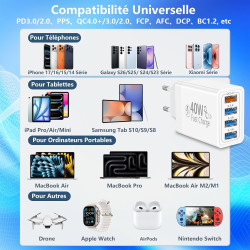 Chargeur USB, Rombica 40W 4-Port Prise Chargeur Rapide QC 3.0, 4USB Chargeur Bloc Multiple Secteur QC+USB 3.1A Adaptateur pour i