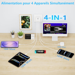 Chargeur USB, Rombica 40W 4-Port Prise Chargeur Rapide QC 3.0, 4USB Chargeur Bloc Multiple Secteur QC+USB 3.1A Adaptateur pour i