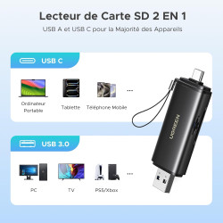 Uvert lecteur de carte sd tf usb c et usb 3.0 2 en 1 adaptateur de microsd en aluminium sd card reader compatible avec macbook i