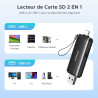 Uvert lecteur de carte sd tf usb c et usb 3.0 2 en 1 adaptateur de microsd en aluminium sd card reader compatible avec macbook i