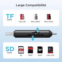 Uvert lecteur de carte sd tf usb c et usb 3.0 2 en 1 adaptateur de microsd en aluminium sd card reader compatible avec macbook i
